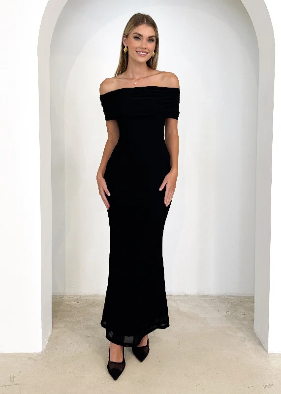 Ahlea Off Shoulder Mesh Maxi Dress - Black