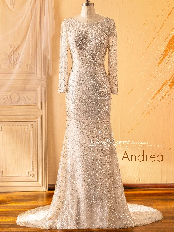 ANDREA / Long Sleeve Sparkling Sequin Wedding Dress