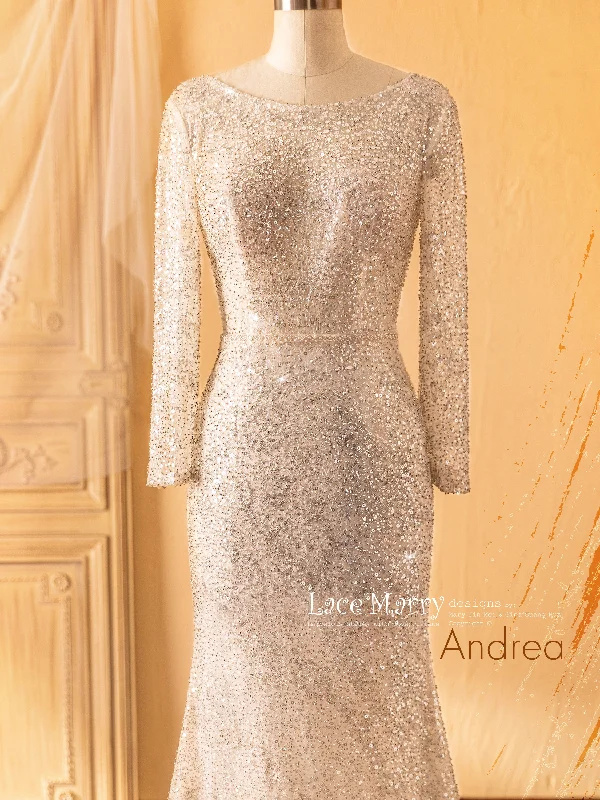 ANDREA / Long Sleeve Sparkling Sequin Wedding Dress