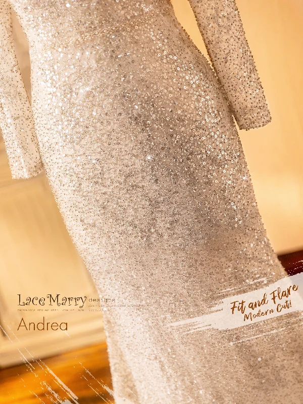 ANDREA / Long Sleeve Sparkling Sequin Wedding Dress