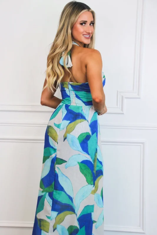 Aura Halter Floral Maxi Dress: Blue Multi