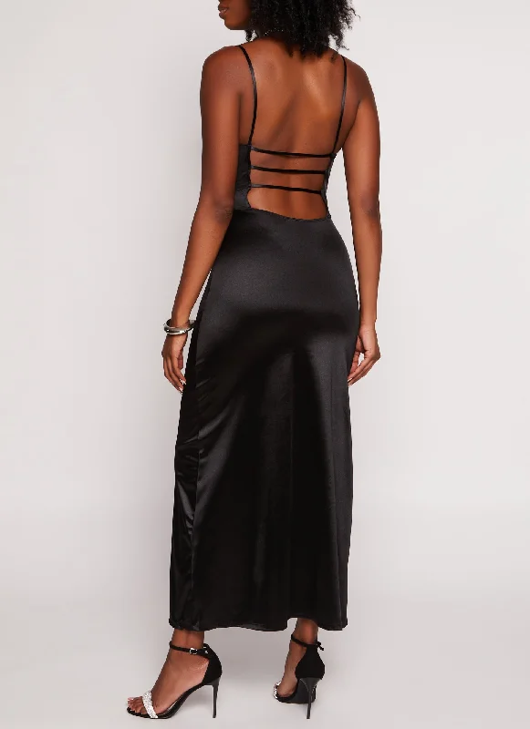 Satin Caged Back Maxi Dress