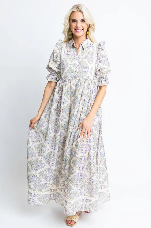 Boho Floral Puff Sleeve Maxi Dress