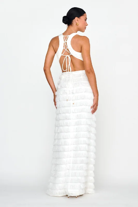 Bold Move Fringe Trim Maxi Dress Ivory