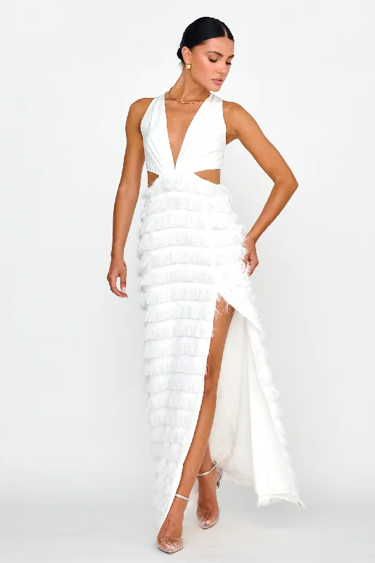 Bold Move Fringe Trim Maxi Dress Ivory