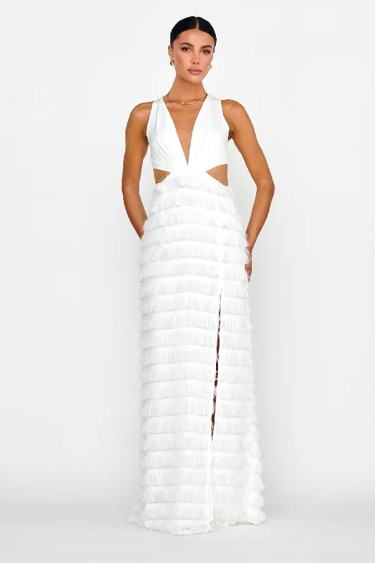 Bold Move Fringe Trim Maxi Dress Ivory