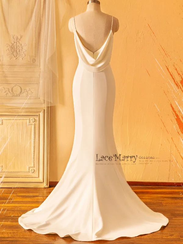 BRITA / Plain Wedding Dress with Draped Design Neckline and Back