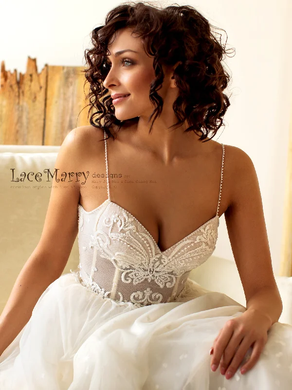 Bustier Bodice Wedding Dress with Extra Thin Straps