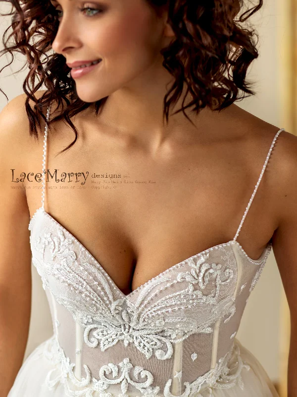 Bustier Bodice Wedding Dress with Extra Thin Straps