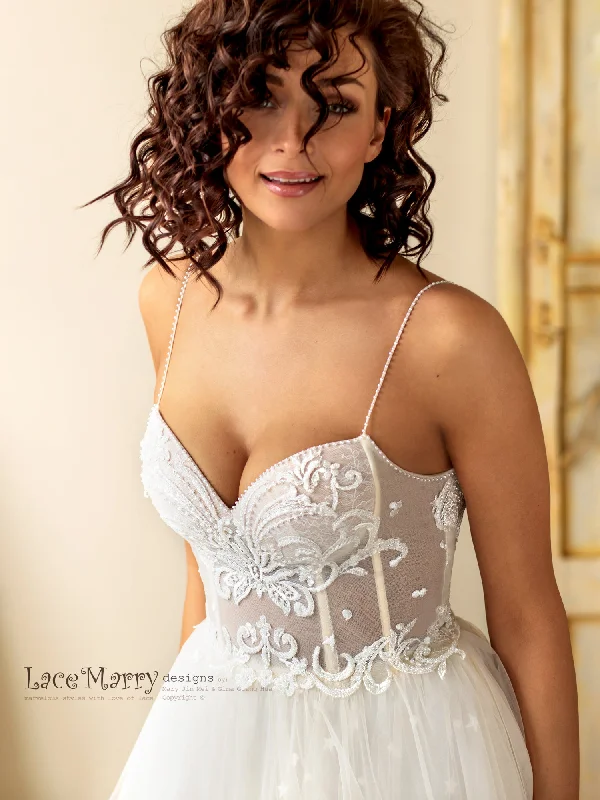 Bustier Bodice Wedding Dress with Extra Thin Straps