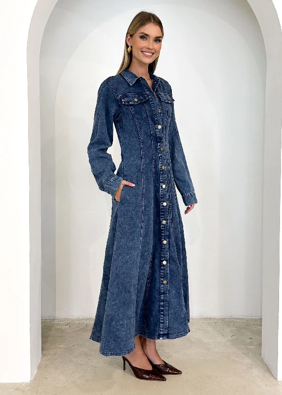 Cantrell Denim Maxi Dress - Mid Blue