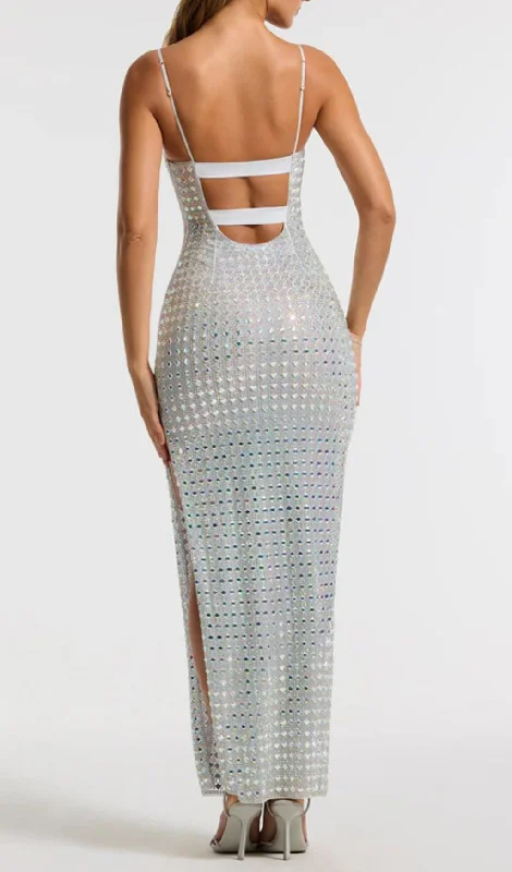 CRYSTAL EMBELLISHED SUSPENDER MAXI DRESS