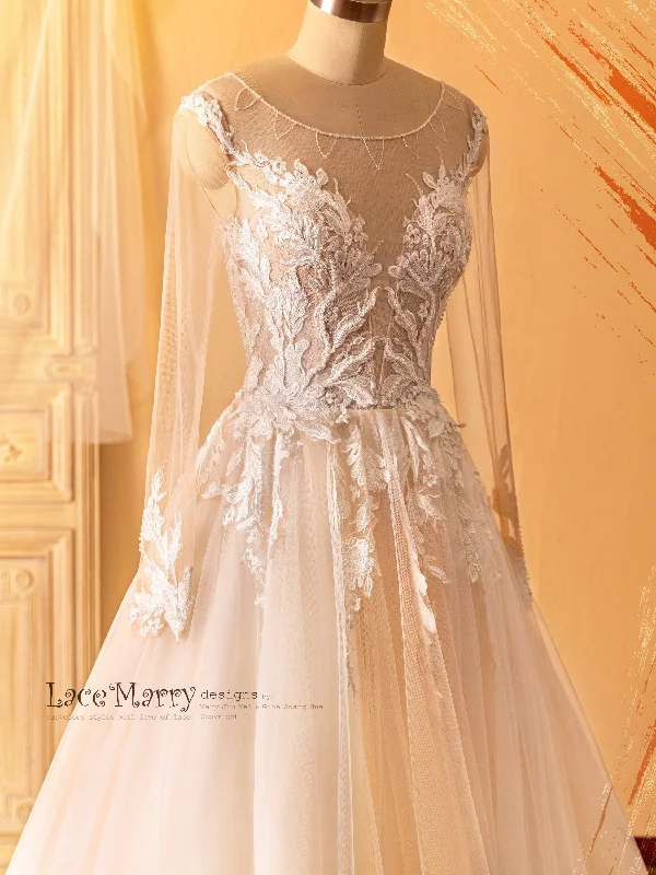 DENA / A Line Wedding Dress with Long Sleeves