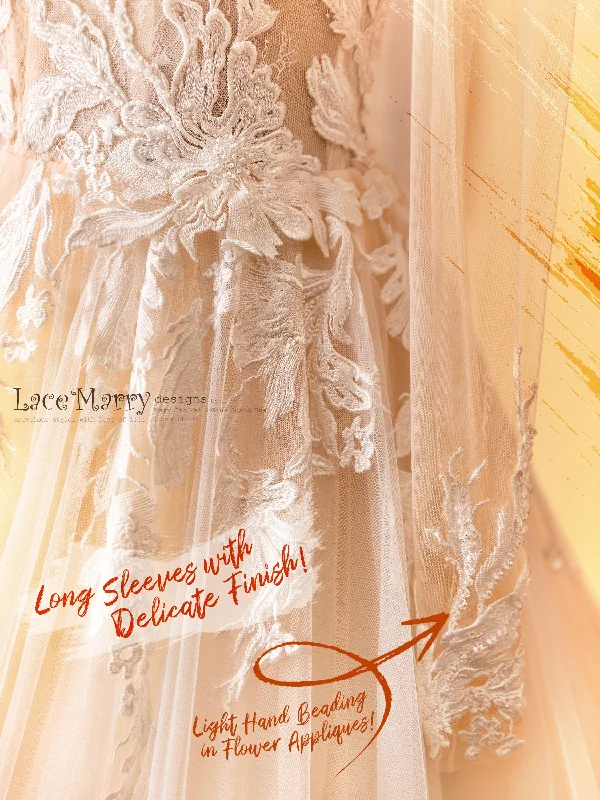 DENA / A Line Wedding Dress with Long Sleeves