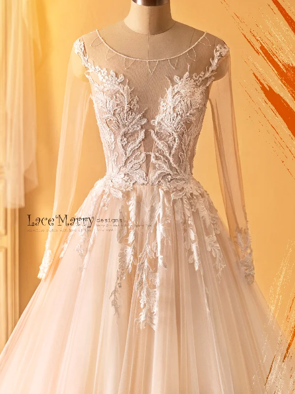 DENA / A Line Wedding Dress with Long Sleeves