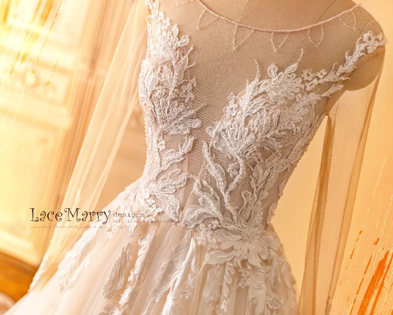 DENA / A Line Wedding Dress with Long Sleeves