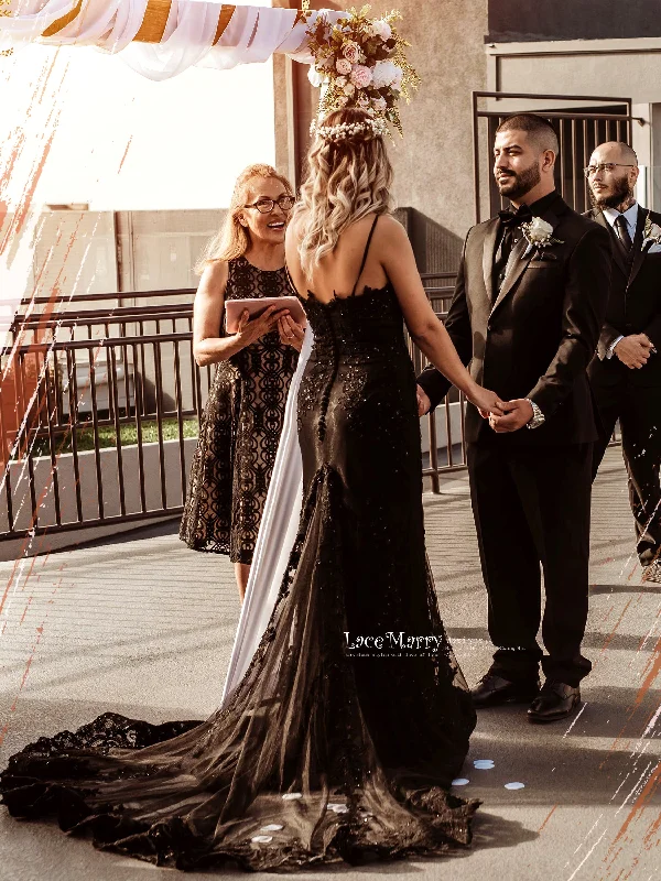 ELI / Sparkling Black Wedding Dress with Thin Straps