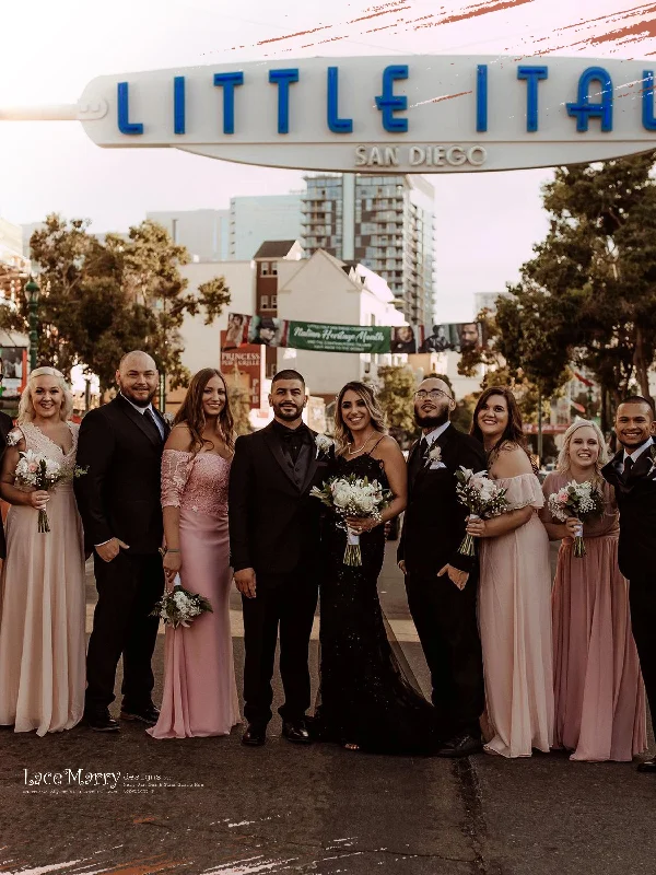 ELI / Sparkling Black Wedding Dress with Thin Straps