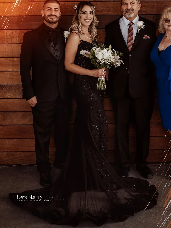 ELI / Sparkling Black Wedding Dress with Thin Straps