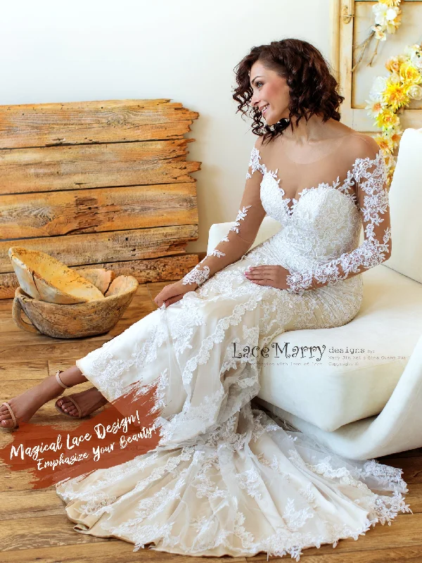 Exquisite Long Lace Sleeves Design Wedding Dress