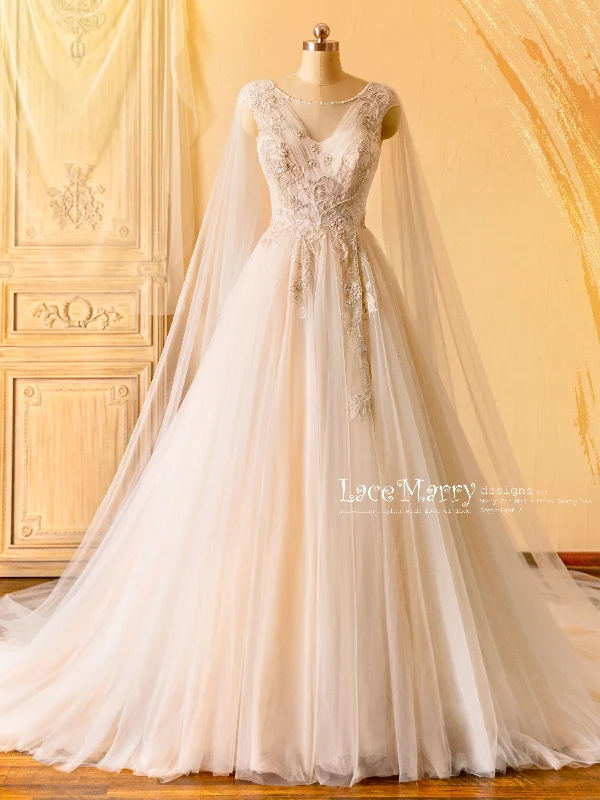 SAFFI / Fairytale Design Wedding Dress with Angel Like Cape Wings