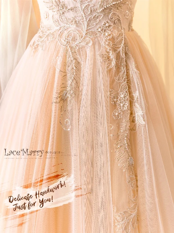 SAFFI / Fairytale Design Wedding Dress with Angel Like Cape Wings