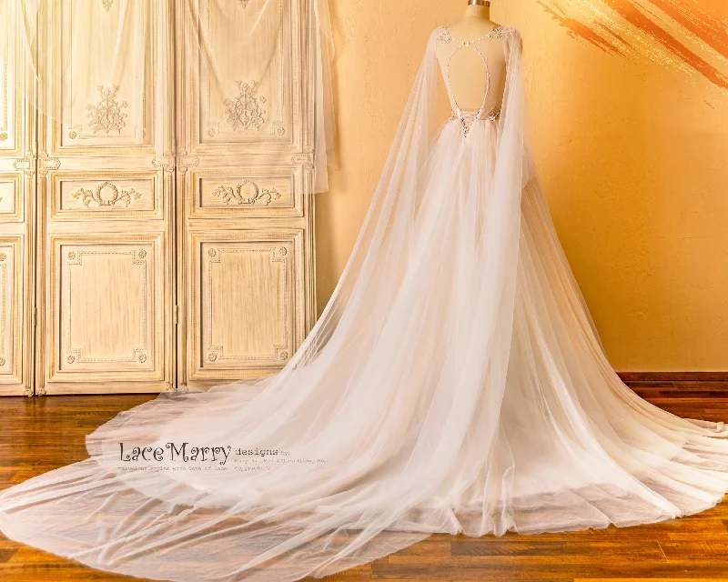 SAFFI / Fairytale Design Wedding Dress with Angel Like Cape Wings