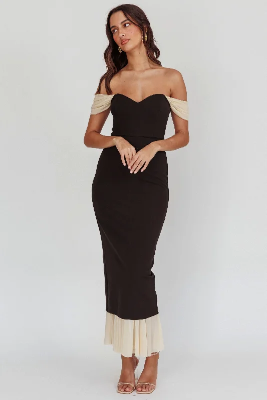 Freesia Off Shoulder Bodycon Maxi Dress Black