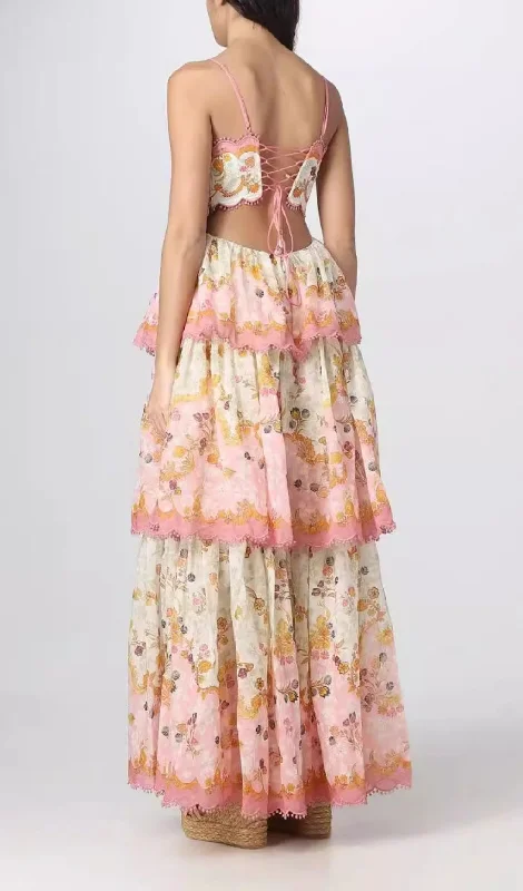 FRENCH FLORAL SUSPENDER MAXI DRESS