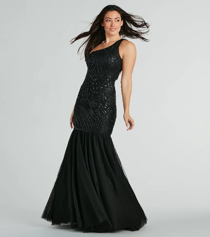 Gracelyn Formal One-Shoulder Mermaid Sequin Dress