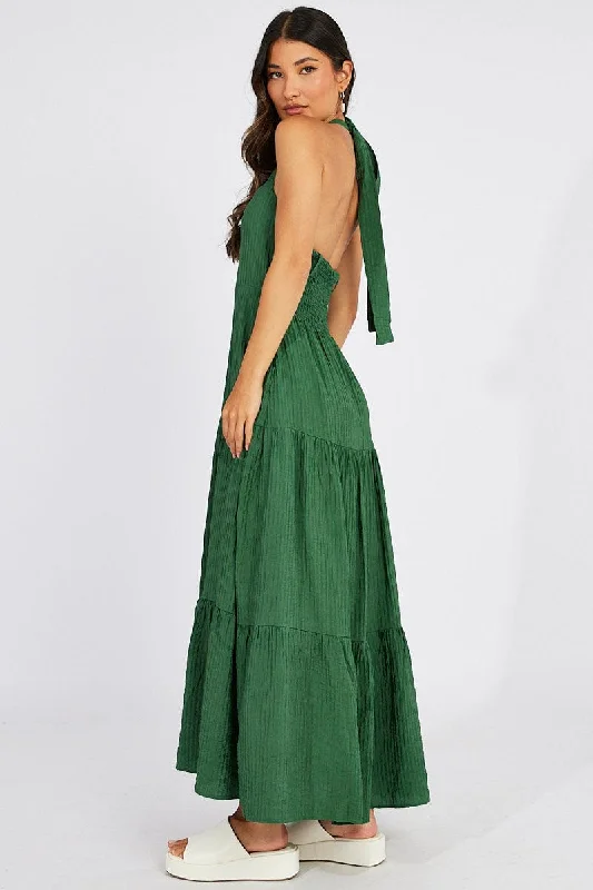 Green Maxi Dress Square Neck Tiered