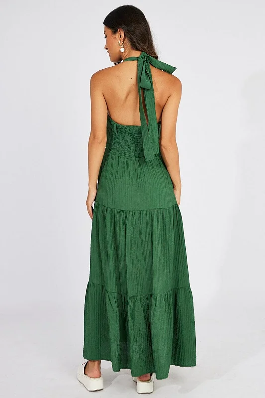 Green Maxi Dress Square Neck Tiered