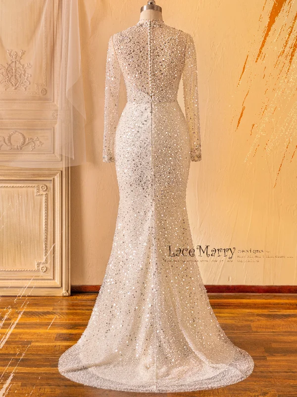 JACINDA / All Over Beaded Wedding Dress with Long Sleeves