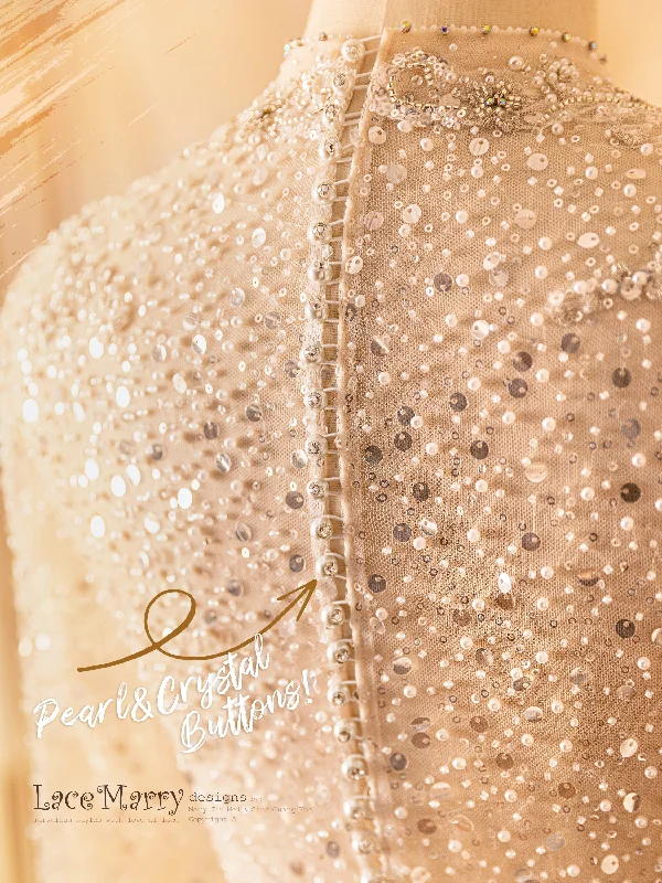 JACINDA / All Over Beaded Wedding Dress with Long Sleeves