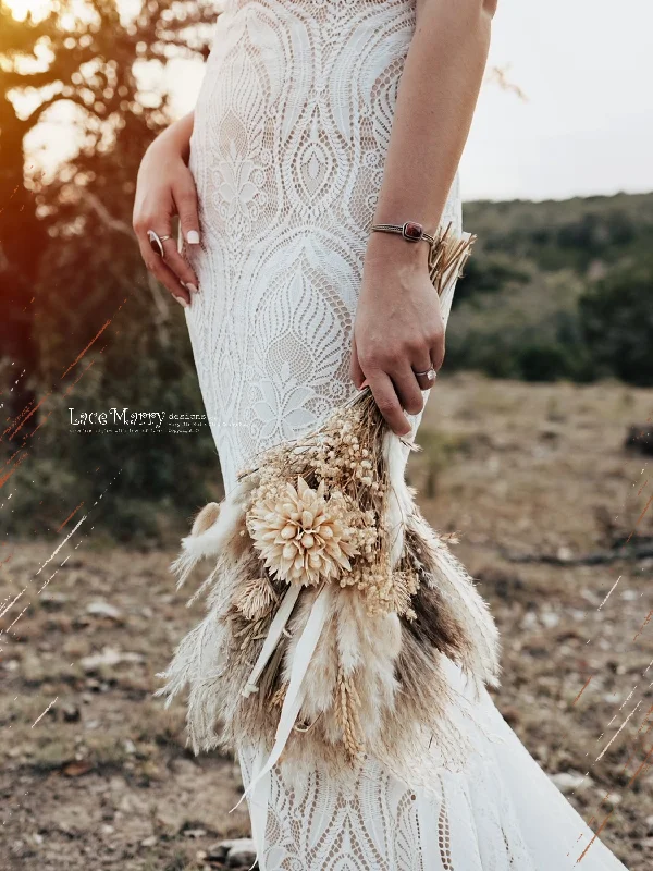 KAILEY / Lace Boho Wedding Dress with Deep V Neck