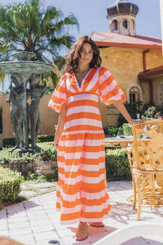 Lucia Puff Sleeve Maxi Dress - Pink Stripe