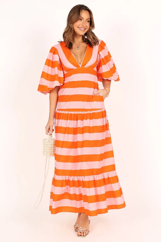 Lucia Puff Sleeve Maxi Dress - Pink Stripe