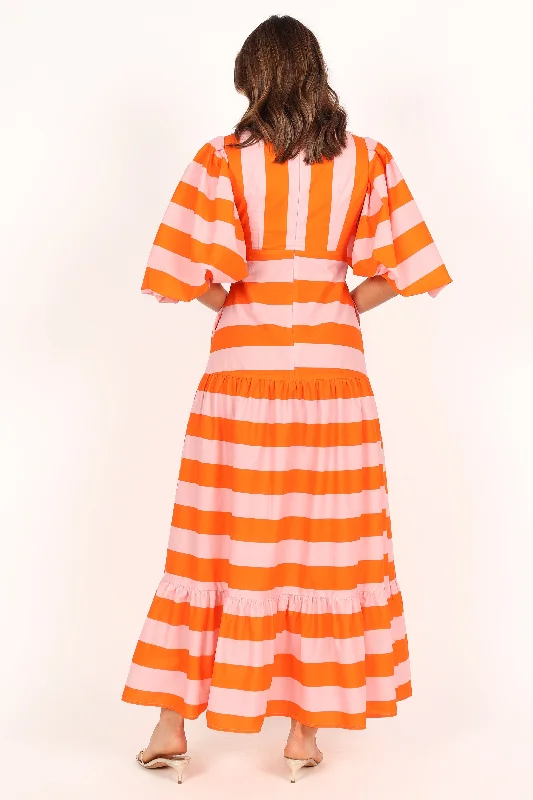 Lucia Puff Sleeve Maxi Dress - Pink Stripe