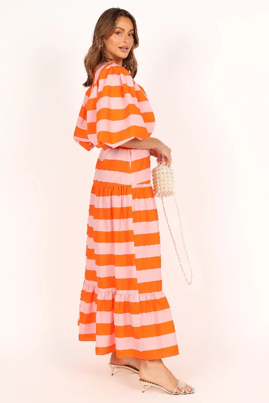 Lucia Puff Sleeve Maxi Dress - Pink Stripe