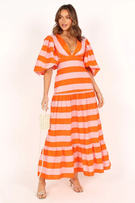 Lucia Puff Sleeve Maxi Dress - Pink Stripe