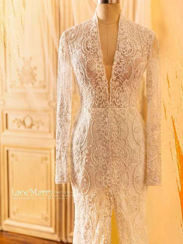 MAREA / Long Sleeves Gorgeous Hand Beaded Wedding Dress