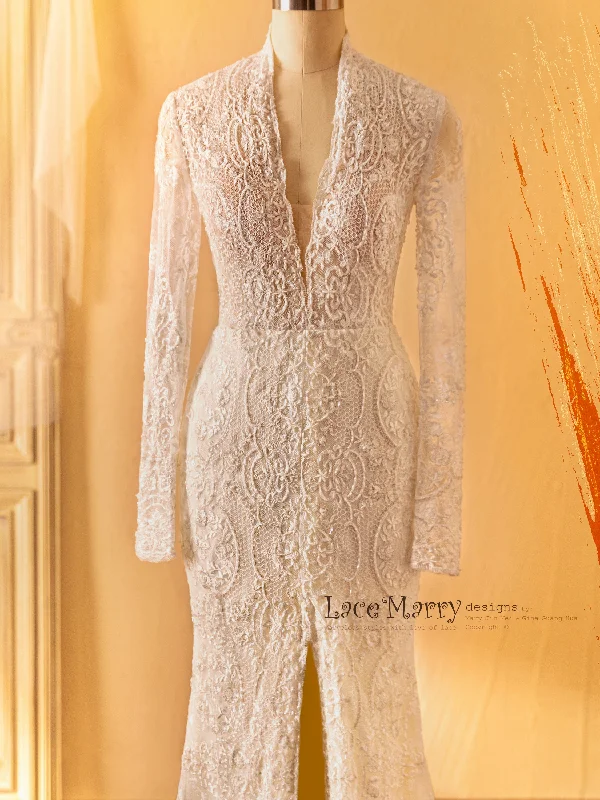 MAREA / Long Sleeves Gorgeous Hand Beaded Wedding Dress