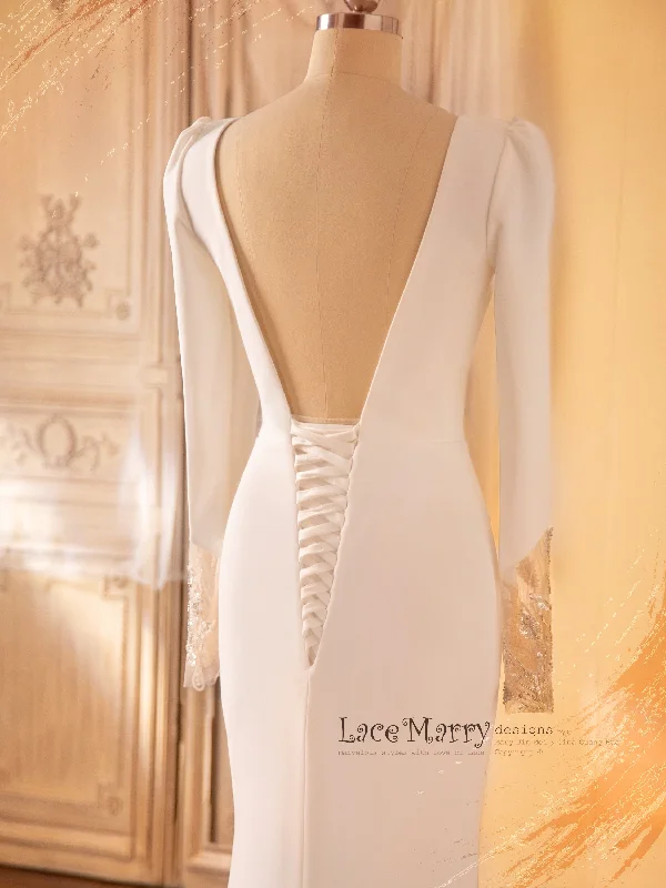 MARIBEL / Plain Wedding Dress with Deep Plunge Neck