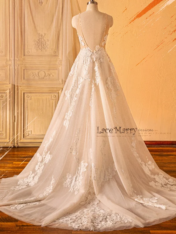 MARPESIA / A Line Wedding Dress with Gorgeous Flower Appliques