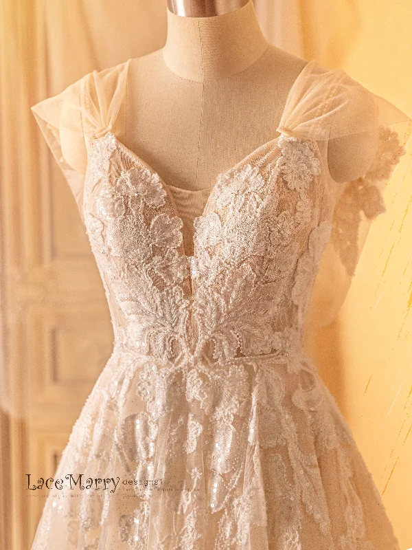 MARPESIA / A Line Wedding Dress with Gorgeous Flower Appliques