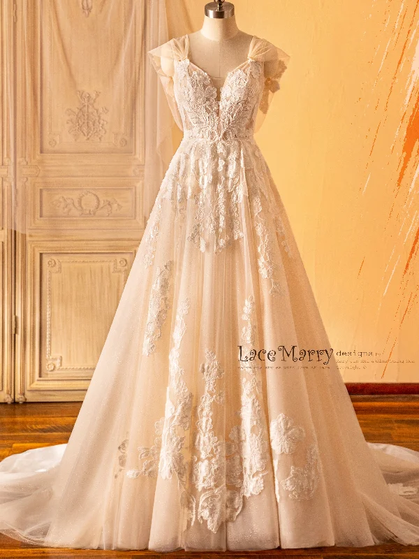 MARPESIA / A Line Wedding Dress with Gorgeous Flower Appliques