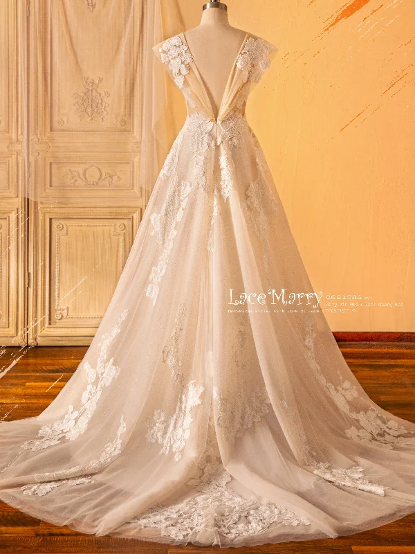 MARPESIA / A Line Wedding Dress with Gorgeous Flower Appliques