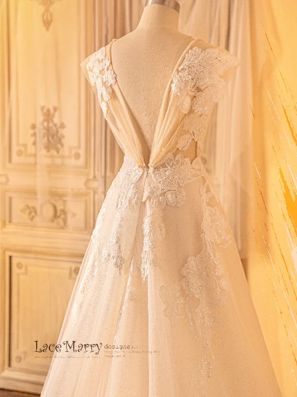 MARPESIA / A Line Wedding Dress with Gorgeous Flower Appliques