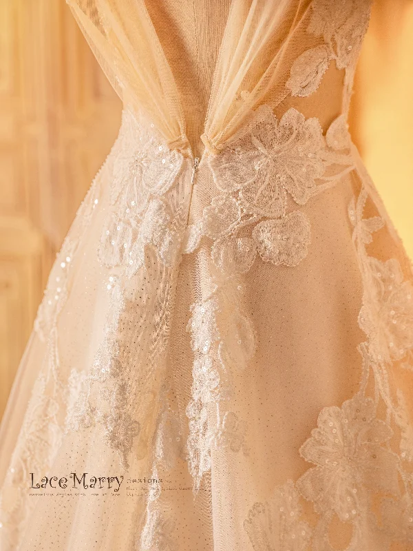 MARPESIA / A Line Wedding Dress with Gorgeous Flower Appliques