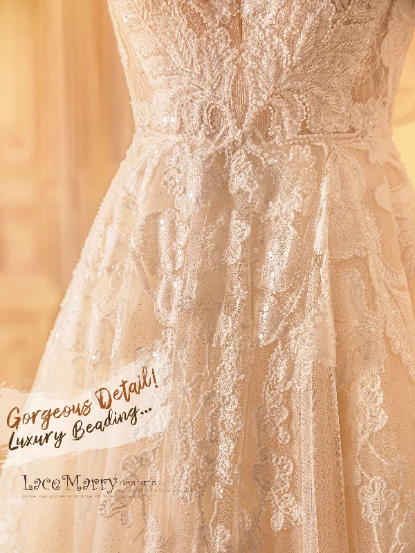 MARPESIA / A Line Wedding Dress with Gorgeous Flower Appliques